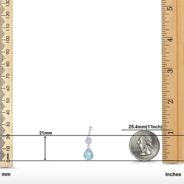 Halo Dangle & Drop Earrings Pear Simulated Aquamarine CZ 925 Sterling Silver